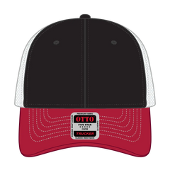 OTTO 83-1239 6 Panel Low Profile Mesh Back Trucker Cap - Red/Blk/Wht - Red/Blk/Wht / 6 1/2’’ - 7 5/8’’