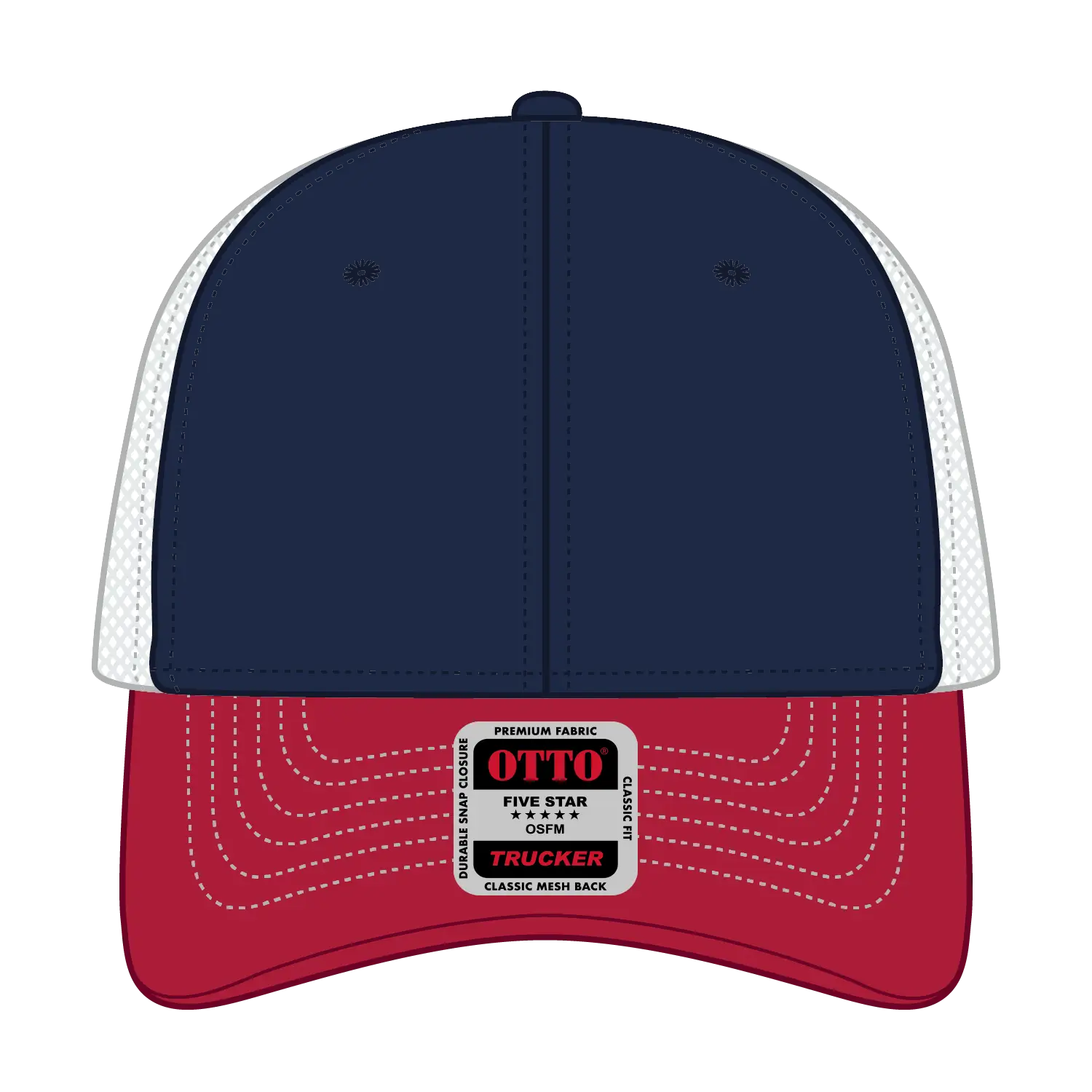 OTTO 83-1239 6 Panel Low Profile Mesh Back Trucker Cap - Red/Nvy/Wht - Red/Nvy/Wht / 6 1/2’’ - 7 5/8’’