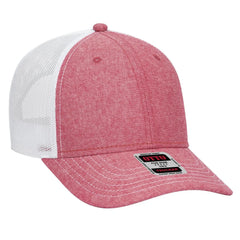 OTTO 83-1239 6 Panel Low Profile Mesh Back Trucker Cap - Red/Wht - Red/Wht / 6 1/2’’ - 7 5/8’’