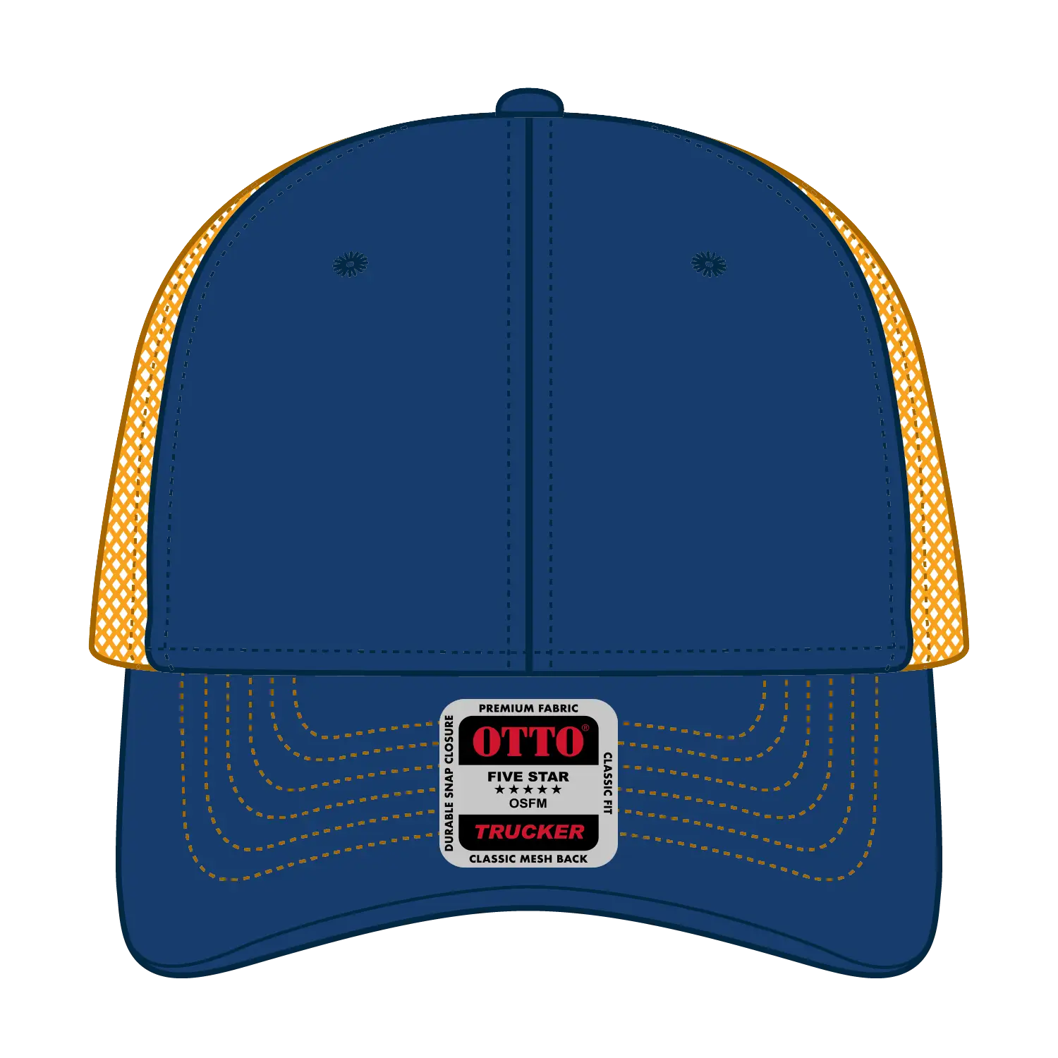 OTTO 83-1239 6 Panel Low Profile Mesh Back Trucker Cap - Ryl/Ryl/Gld - Ryl/Ryl/Gld / 6 1/2’’ - 7 5/8’’