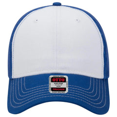 OTTO 83-1239 6 Panel Low Profile Mesh Back Trucker Cap - Ryl/Wht/Ryl - Ryl/Wht/Ryl / 6 1/2’’ - 7 5/8’’