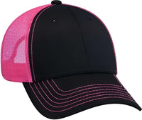 OTTO 83-1239 6 Panel Low Profile Mesh Back Trucker Hat - Black Black NeonPnk - Black Pink / One Size Fits Most