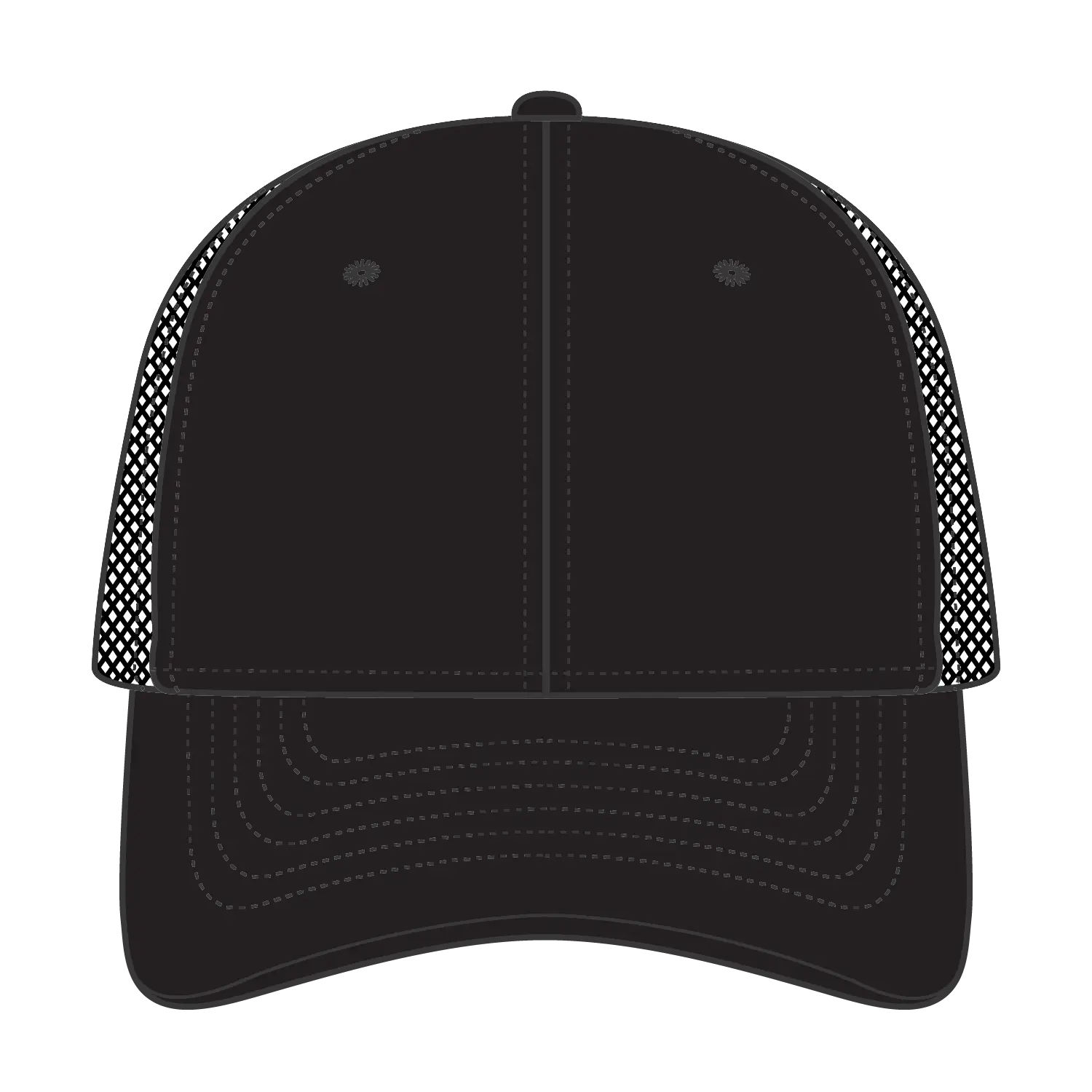 OTTO 83-1273 6 Panel Low Profile Mesh Back Trucker Cap - Black - Black / 6 1/2’’ - 7 5/8’’