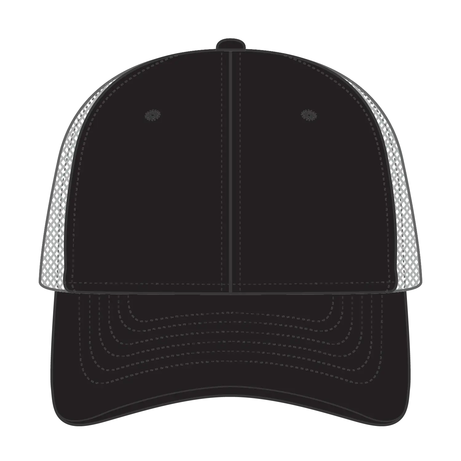 OTTO 83-1273 6 Panel Low Profile Mesh Back Trucker Cap - Blk/Blk/Gry - Blk/Blk/Gry / 6 1/2’’ - 7 5/8’’
