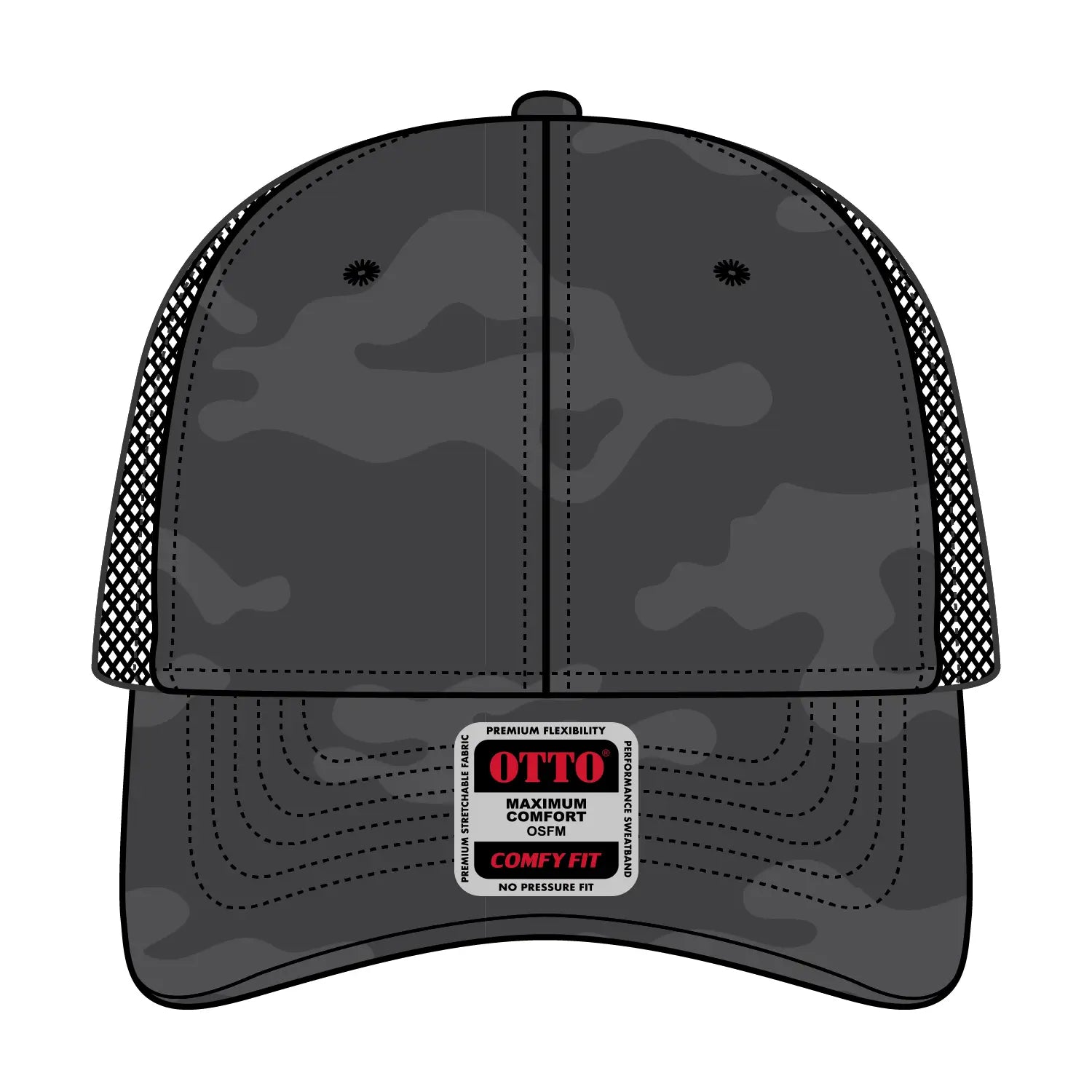 OTTO 83-2 ’OTTO Comfy Fit’ 6 Panel Low Profile Mesh Back Trucker Cap - Ch. Gry/Blk/Blk - Ch. Gry/Blk/Blk / 7 3/8’’ - 7