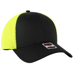 OTTO 83-2 ’OTTO Comfy Fit’ 6 Panel Low Profile Mesh Back Trucker Cap - Blk/Blk/N.Ylw - Blk/Blk/N.Ylw / 7 3/8’’ - 7 5/8’’
