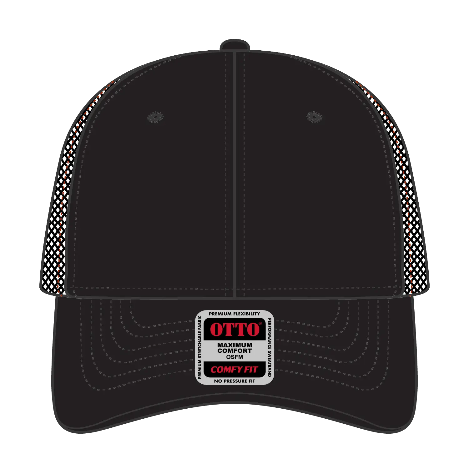 OTTO 83-2 ’OTTO Comfy Fit’ 6 Panel Low Profile Mesh Back Trucker Cap - Blk/Blk/N Org - Blk/Blk/N Org / 7 3/8’’ - 7 5/8’’