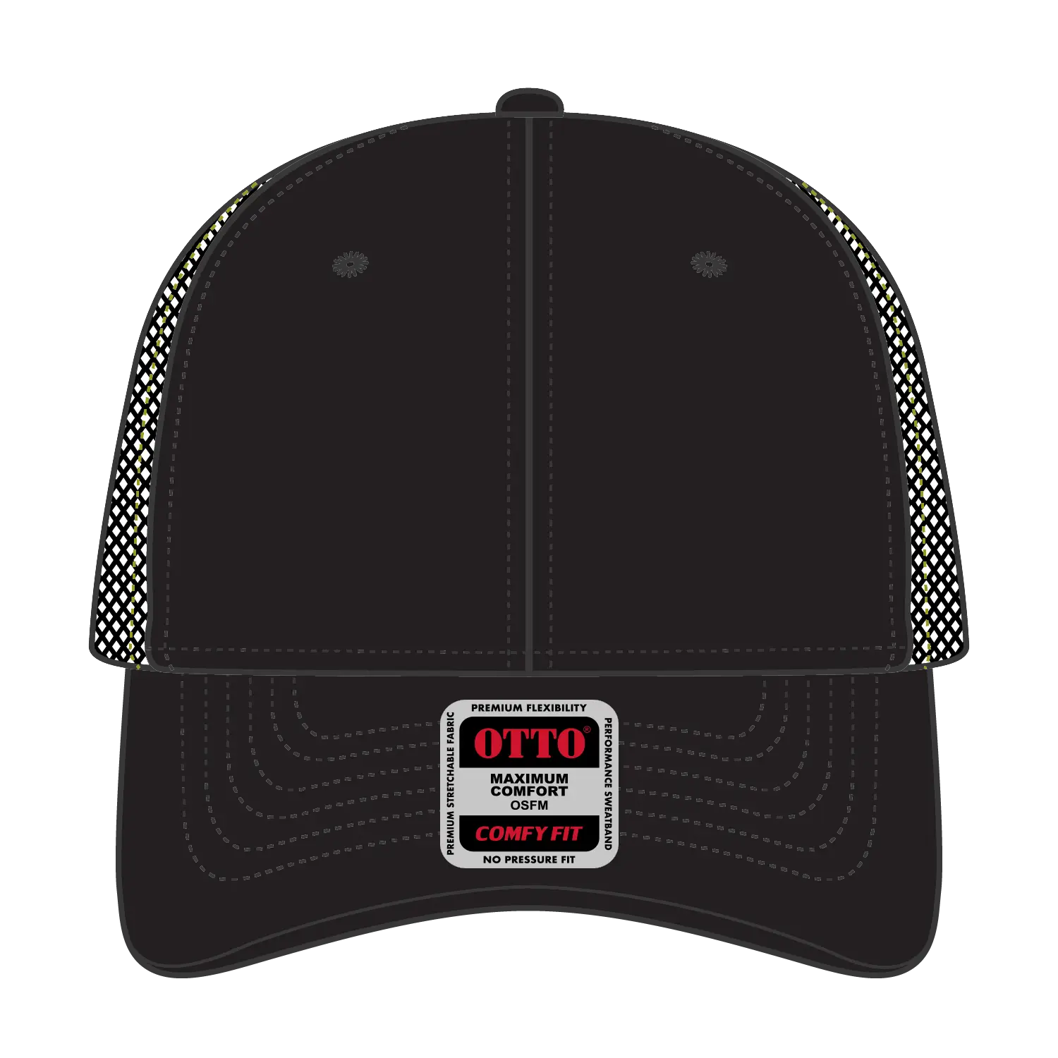 OTTO 83-2 ’OTTO Comfy Fit’ 6 Panel Low Profile Mesh Back Trucker Cap - Blk/Blk/N.Ylw - Blk/Blk/N.Ylw / 7 3/8’’ - 7 5/8’’