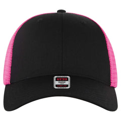 OTTO 83-2 ’OTTO Comfy Fit’ 6 Panel Low Profile Mesh Back Trucker Cap - Blk/Blk/N.Pnk - Blk/Blk/N.Pnk / 7 3/8’’ - 7 5/8’’