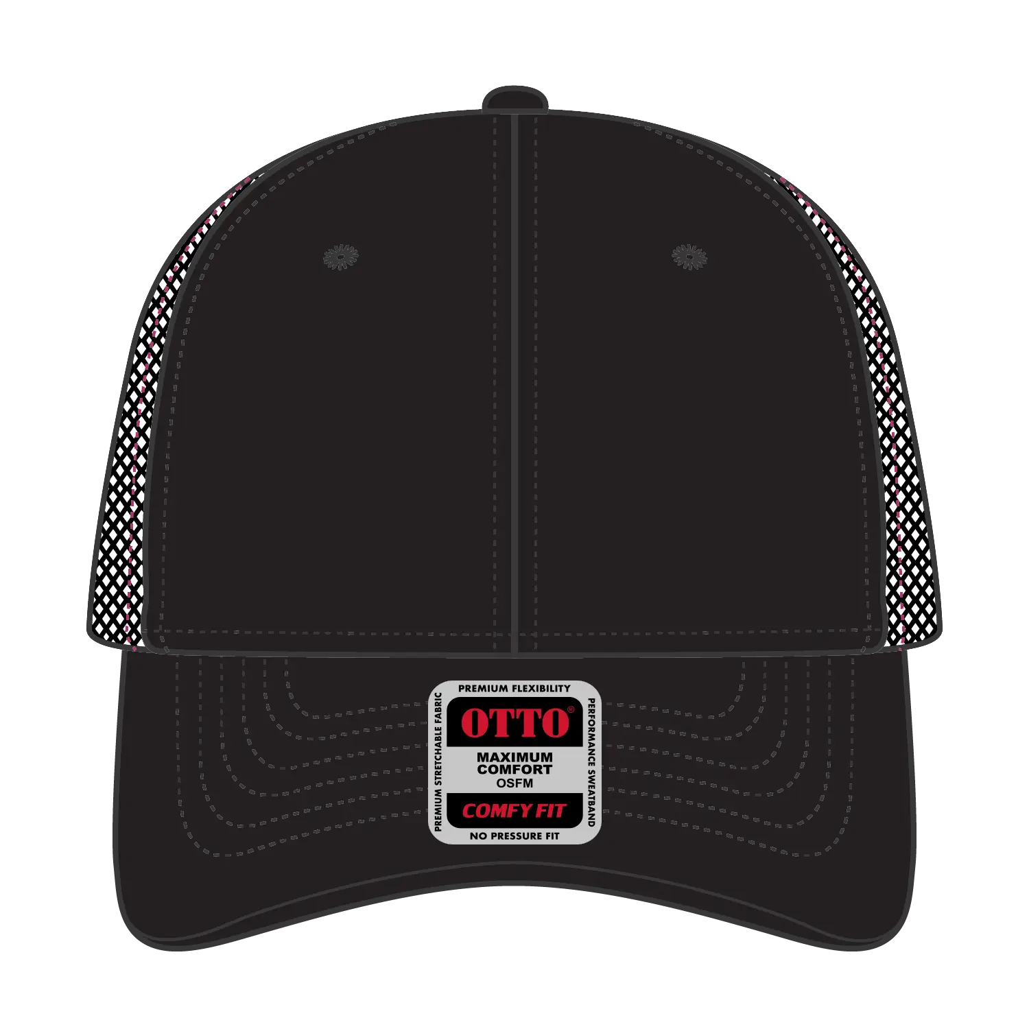 OTTO 83-2 ’OTTO Comfy Fit’ 6 Panel Low Profile Mesh Back Trucker Cap - Blk/Blk/N.Pnk - Blk/Blk/N.Pnk / 7 3/8’’ - 7 5/8’’