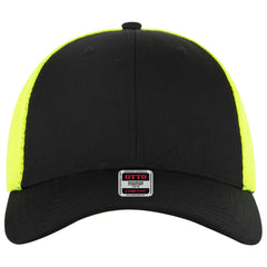 OTTO 83-2 ’OTTO Comfy Fit’ 6 Panel Low Profile Mesh Back Trucker Cap - Blk/Blk/N.Ylw - Blk/Blk/N.Ylw / 7 3/8’’ - 7 5/8’’