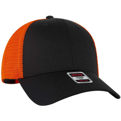 OTTO 83-2 ’OTTO Comfy Fit’ 6 Panel Low Profile Mesh Back Trucker Cap - Blk/Blk/Org - Blk/Blk/Org / 7 3/8’’ - 7 5/8’’