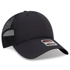 OTTO 83-3 6 Panel Low Profile Mesh Back Trucker Cap - Black - Black / 7 3/8’’ - 7 5/8’’