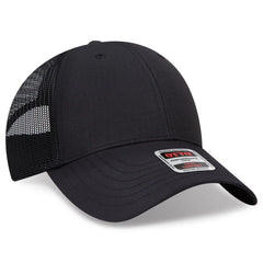 OTTO 83-3 6 Panel Low Profile Mesh Back Trucker Cap - Black - Black / 7 3/8’’ - 7 5/8’’