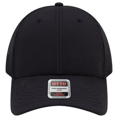 OTTO 83-3 6 Panel Low Profile Mesh Back Trucker Cap - Black - Black / 7 3/8’’ - 7 5/8’’