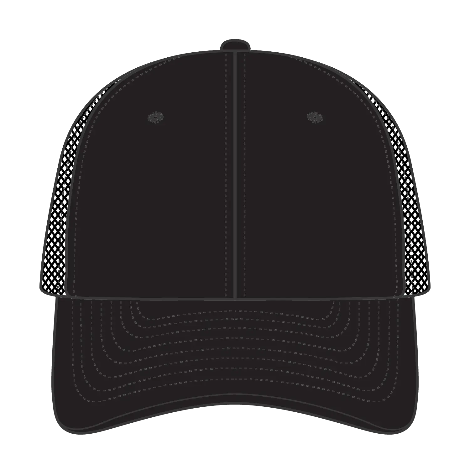 OTTO 83-3 6 Panel Low Profile Mesh Back Trucker Cap - Black - Black / 7 3/8’’ - 7 5/8’’
