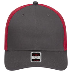 OTTO 83-473 6 Panel Low Profile Mesh Back Trucker Cap - Ch.Gry/Ch.Gry/Red - Ch.Gry/Ch.Gry/Red / 6 1/2’’ - 7 5/8’’