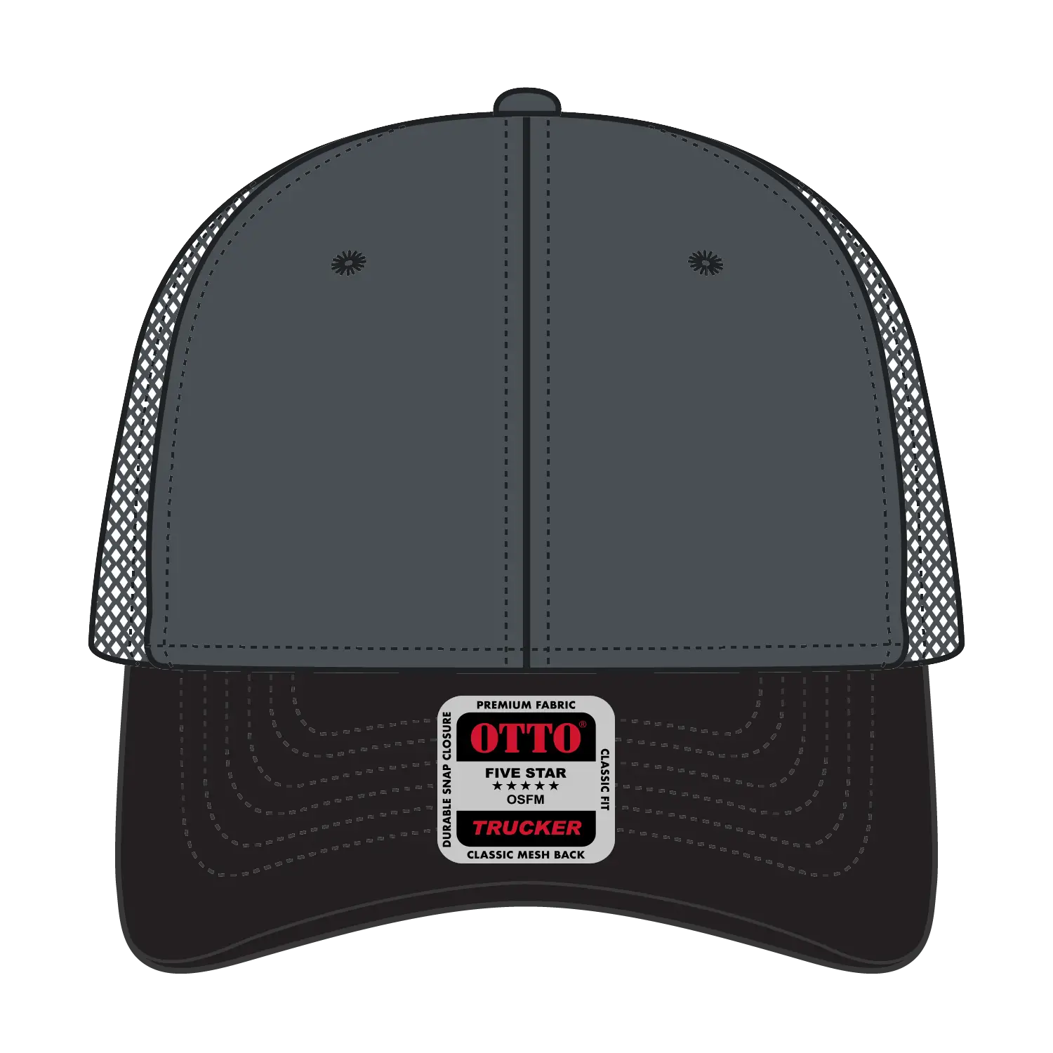 OTTO 83-473 6 Panel Low Profile Mesh Back Trucker Cap - Blk/Ch.Gry/Ch.Gry - Blk/Ch.Gry/Ch.Gry / 6 1/2’’ - 7 5/8’’