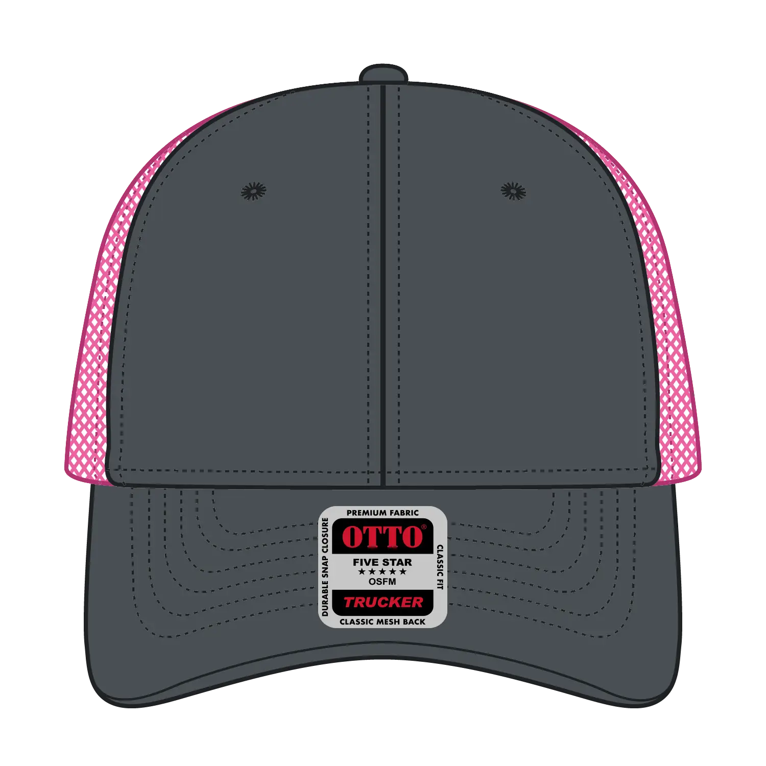 OTTO 83-473 6 Panel Low Profile Mesh Back Trucker Cap - Ch.Gry/Ch.Gry/N.Pnk - Ch.Gry/Ch.Gry/N.Pnk / 6 1/2’’ - 7 5/8’’