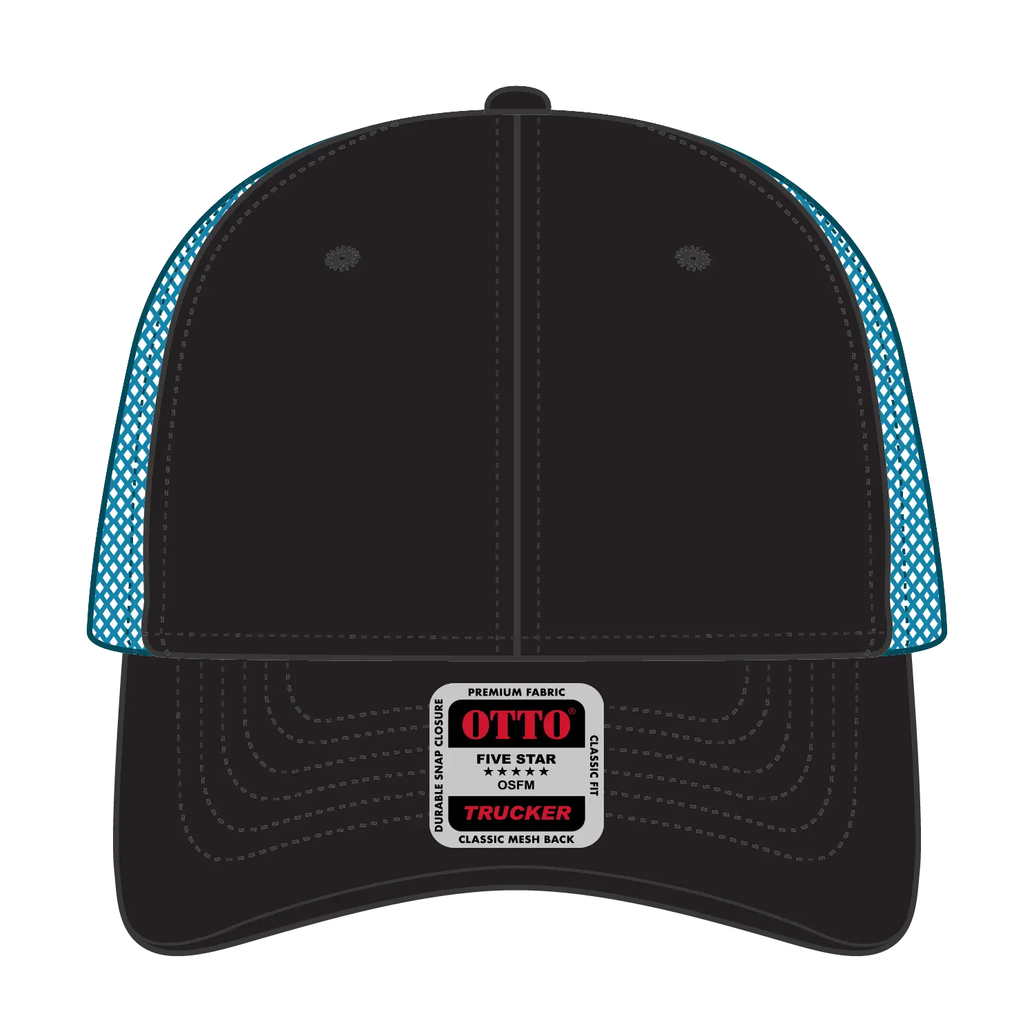 OTTO 83-473 6 Panel Low Profile Mesh Back Trucker Cap - Blk/Blk/N.Blue - Blk/Blk/N.Blue / 6 1/2’’ - 7 5/8’’