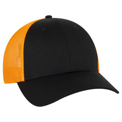 OTTO 83-473 6 Panel Low Profile Mesh Back Trucker Cap - Blk/Blk/N Org - Blk/Blk/N Org / 6 1/2’’ - 7 5/8’’