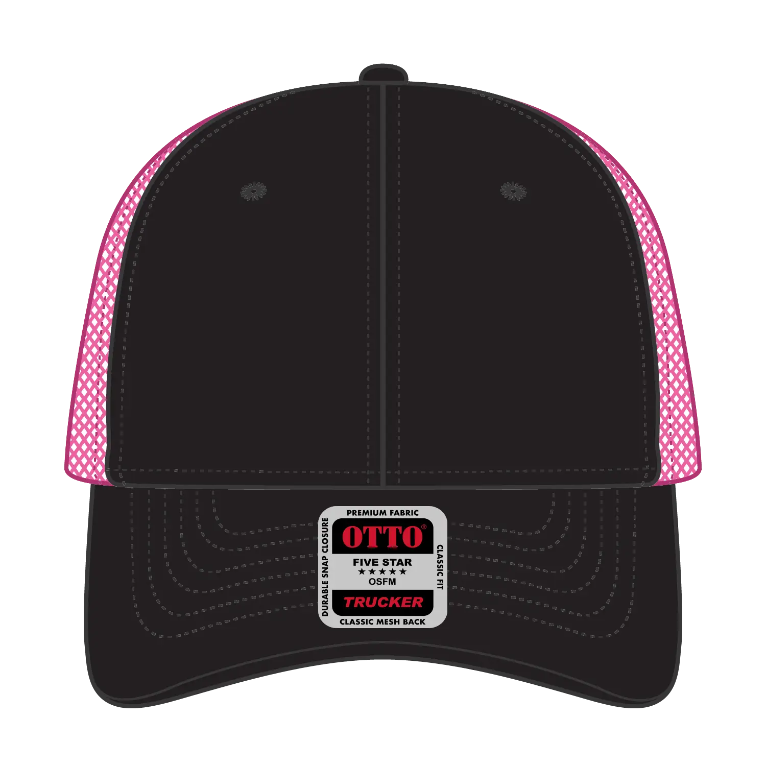 OTTO 83-473 6 Panel Low Profile Mesh Back Trucker Cap - Blk/Blk/N.Pnk - Blk/Blk/N.Pnk / 6 1/2’’ - 7 5/8’’