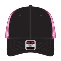 OTTO 83-473 6 Panel Low Profile Mesh Back Trucker Cap - Blk/Blk/N.Pnk - Blk/Blk/N.Pnk / 6 1/2’’ - 7 5/8’’