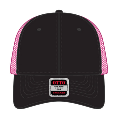 OTTO 83-473 6 Panel Low Profile Mesh Back Trucker Cap - Blk/Blk/N.Pnk - Blk/Blk/N.Pnk / 6 1/2’’ - 7 5/8’’