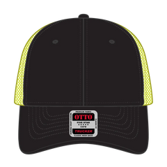 OTTO 83-473 6 Panel Low Profile Mesh Back Trucker Cap - Blk/Blk/N.Ylw - Blk/Blk/N.Ylw / 6 1/2’’ - 7 5/8’’