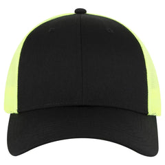 OTTO 83-473 6 Panel Low Profile Mesh Back Trucker Cap - Blk/Blk/N.Ylw - Blk/Blk/N.Ylw / 6 1/2’’ - 7 5/8’’