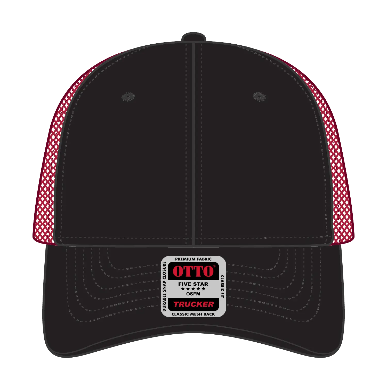 OTTO 83-473 6 Panel Low Profile Mesh Back Trucker Cap - Blk/Blk/Red - Blk/Blk/Red / 6 1/2’’ - 7 5/8’’