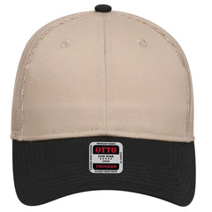 OTTO 83-473 6 Panel Low Profile Mesh Back Trucker Cap - Blk/Kha - Blk/Kha / 6 1/2’’ - 7 5/8’’