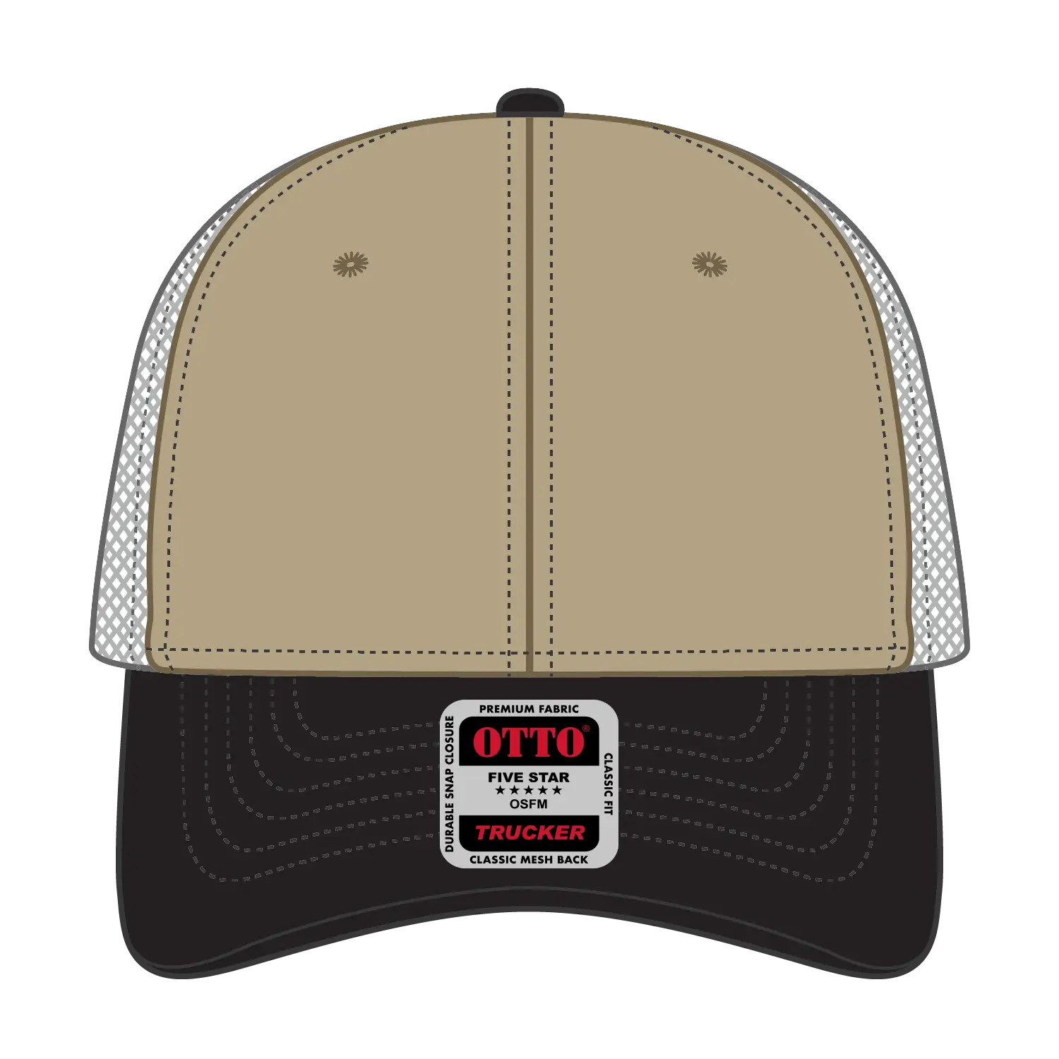 OTTO 83-473 6 Panel Low Profile Mesh Back Trucker Cap - Blk/Kha - Blk/Kha / 6 1/2’’ - 7 5/8’’