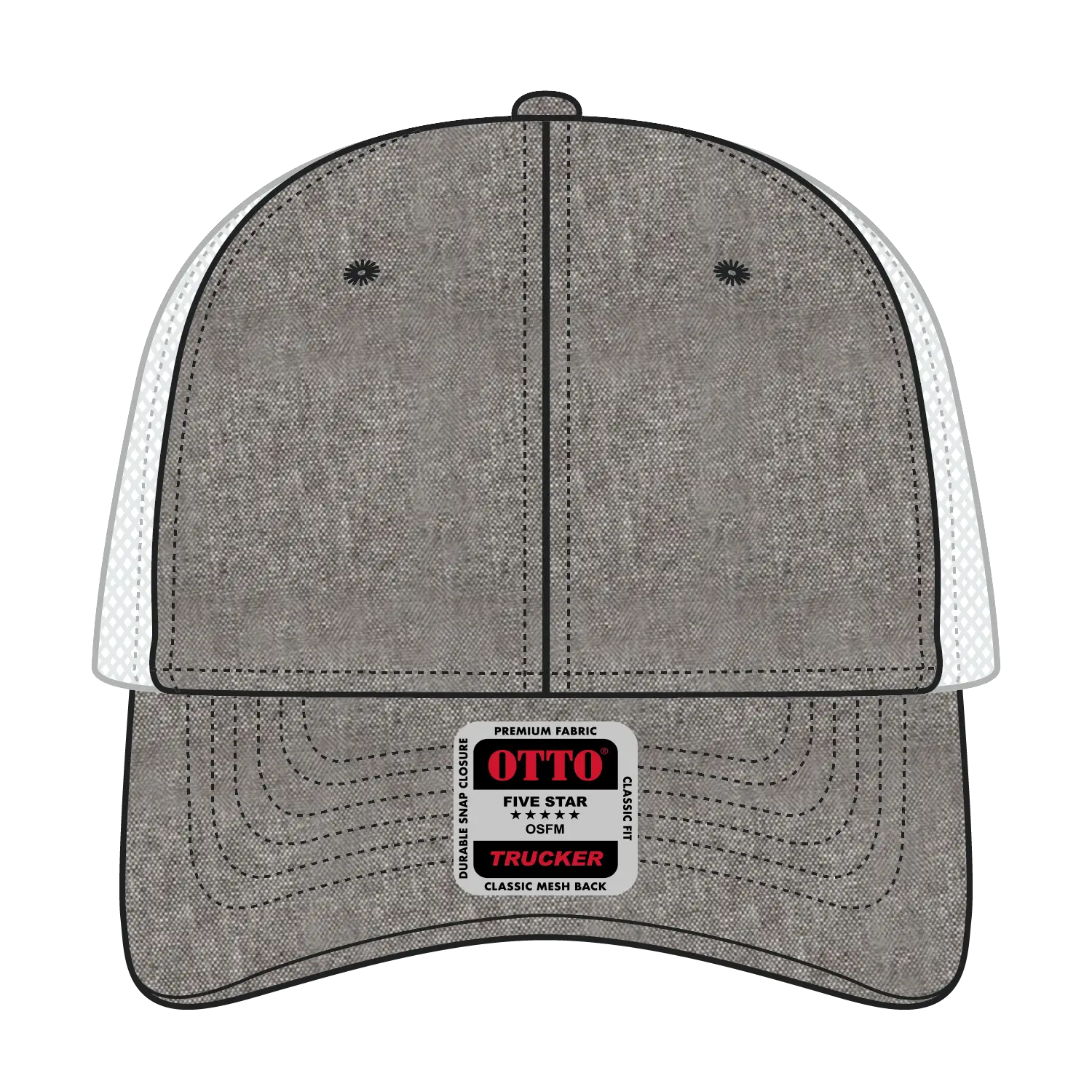 OTTO 83-473 6 Panel Low Profile Mesh Back Trucker Cap - Ch.Gry/Wht - Ch.Gry/Wht / 6 1/2’’ - 7 5/8’’