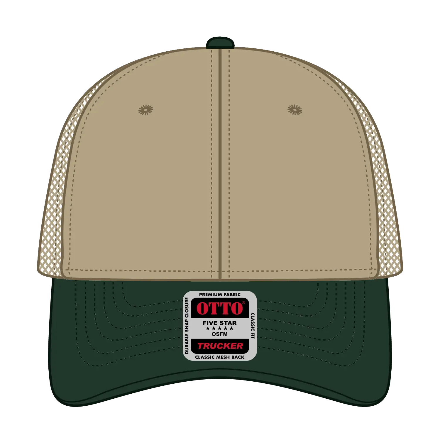 OTTO 83-473 6 Panel Low Profile Mesh Back Trucker Cap - Dk.Grn/Kha - Dk.Grn/Kha / 6 1/2’’ - 7 5/8’’