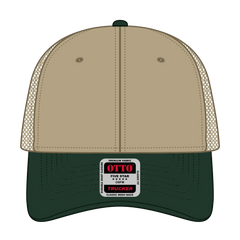 OTTO 83-473 6 Panel Low Profile Mesh Back Trucker Cap - Dk.Grn/Kha - Dk.Grn/Kha / 6 1/2’’ - 7 5/8’’