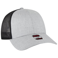 OTTO 83-473 6 Panel Low Profile Mesh Back Trucker Cap - H. Gry/H. Gry/Blk - H. Gry/H. Gry/Blk / 6 1/2’’ - 7 5/8’’