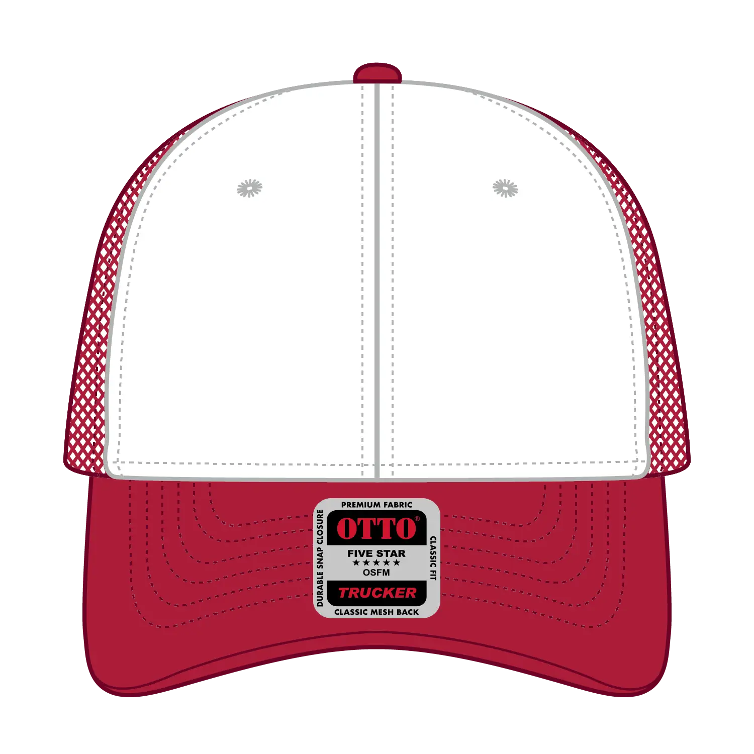 OTTO 83-473 6 Panel Low Profile Mesh Back Trucker Cap - Red/Wht/Red - Red/Wht/Red / 6 1/2’’ - 7 5/8’’