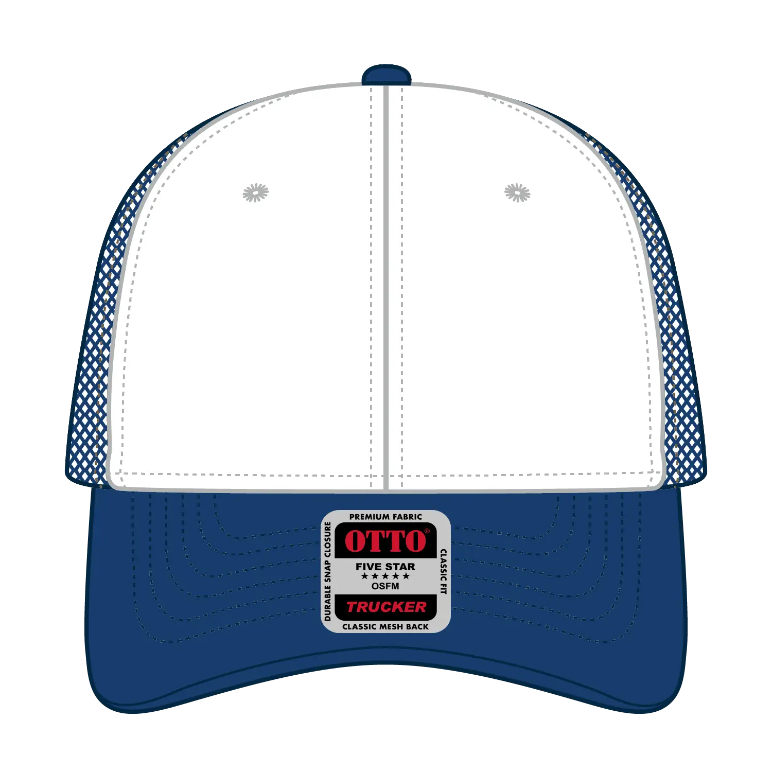 OTTO 83-473 6 Panel Low Profile Mesh Back Trucker Cap - Ryl/Wht/Ryl - Ryl/Wht/Ryl / 6 1/2’’ - 7 5/8’’
