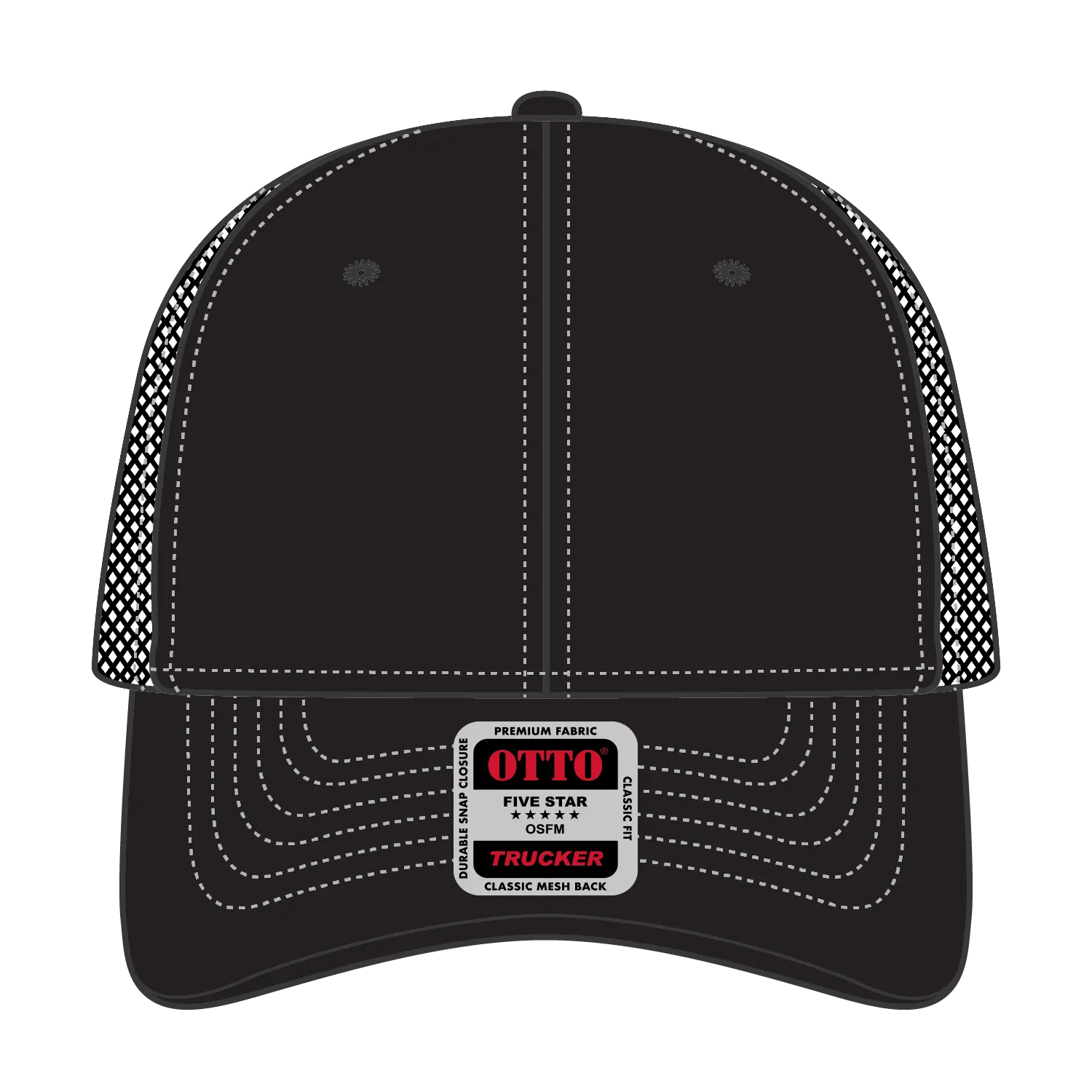 OTTO 83-509 6 Panel Low Profile Mesh Back Trucker Cap - Blk/Wht - Blk/Wht / 6 1/2’’ - 7 5/8’’
