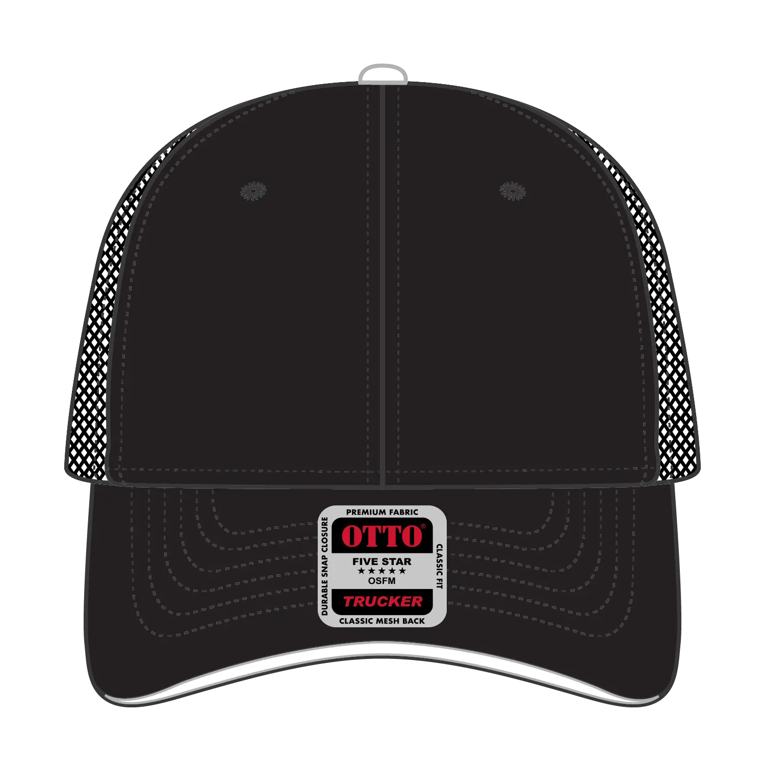OTTO 84-482 6 Panel Low Profile Mesh Back Trucker Cap - Blk/Blk/Wht - Blk/Blk/Wht / 6 1/2’’ - 7 5/8’’