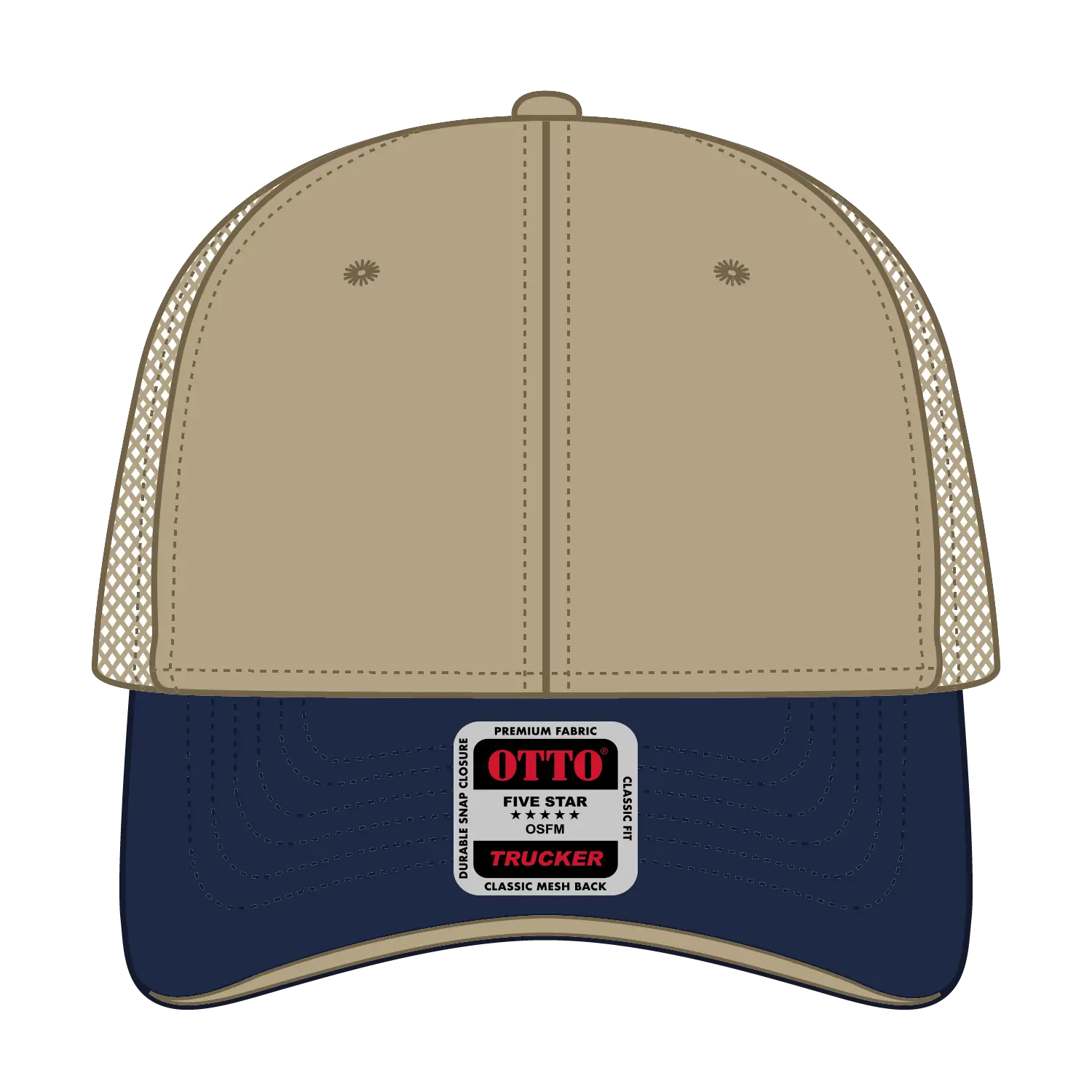 OTTO 84-482 6 Panel Low Profile Mesh Back Trucker Cap - Nvy/Kha/Kha - Nvy/Kha/Kha / 6 1/2’’ - 7 5/8’’