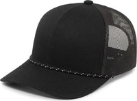 Pacific Headwear 104BR Trucker Snapback Braid Cap - Black - Black / 7’’ - 7 7/8’’
