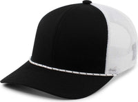 Pacific Headwear 104BR Trucker Snapback Braid Cap - Black White Black - Black White / 7’’ - 7 7/8’’