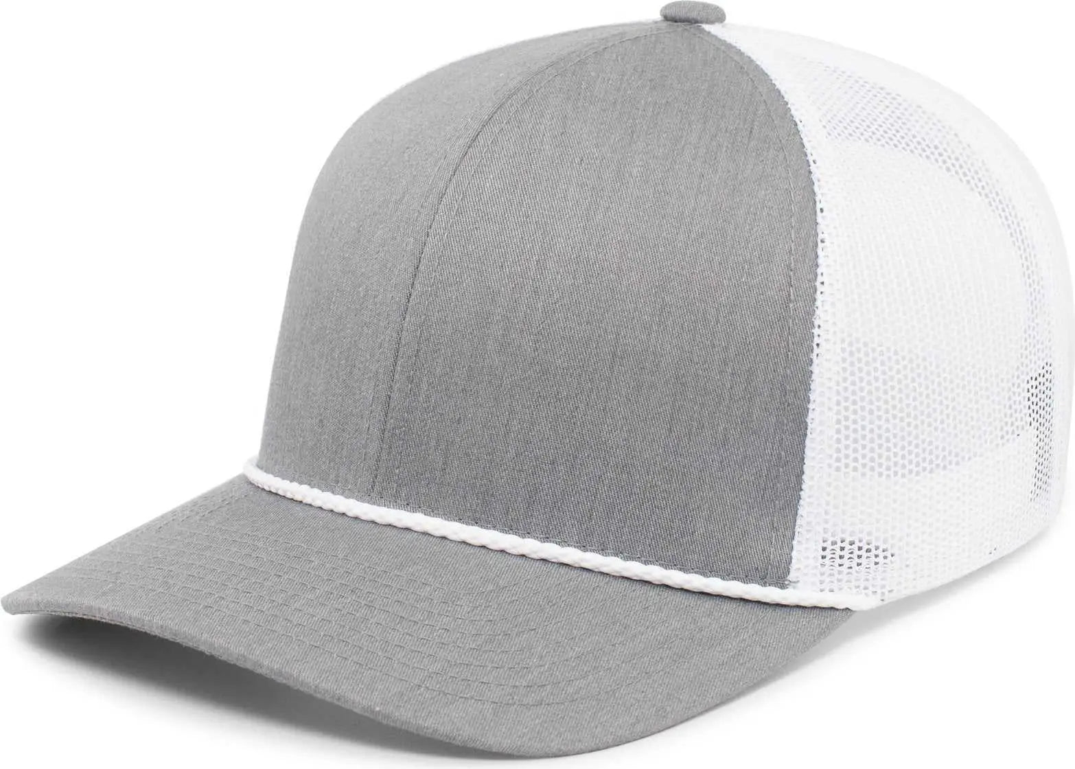 Pacific Headwear 104BR Trucker Snapback Braid Cap - Heather Grey White Heather Grey - Grey White / 7’’ - 7 7/8’’