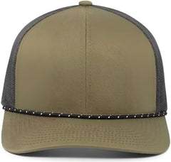 Pacific Headwear 104BR Trucker Snapback Braid Cap - Moss Green Lt Charcoal Moss Green - Moss Green Lt Charcoal Moss