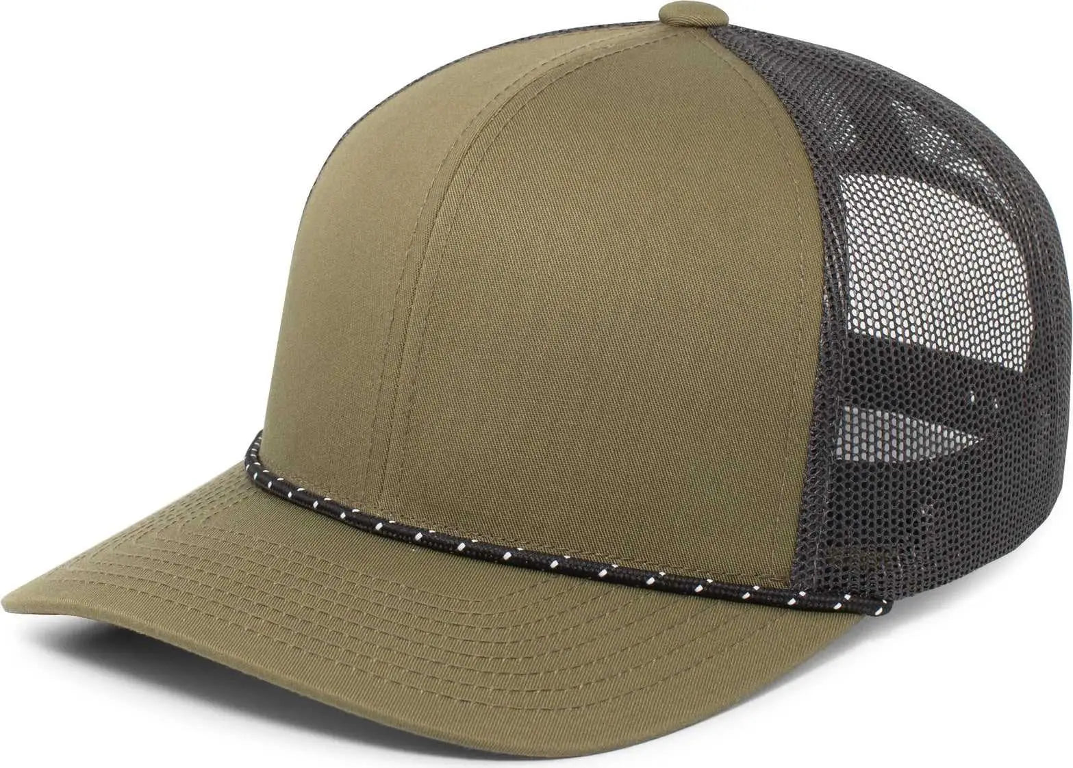 Pacific Headwear 104BR Trucker Snapback Braid Cap - Moss Green Lt Charcoal Moss Green - Moss Green Lt Charcoal Moss