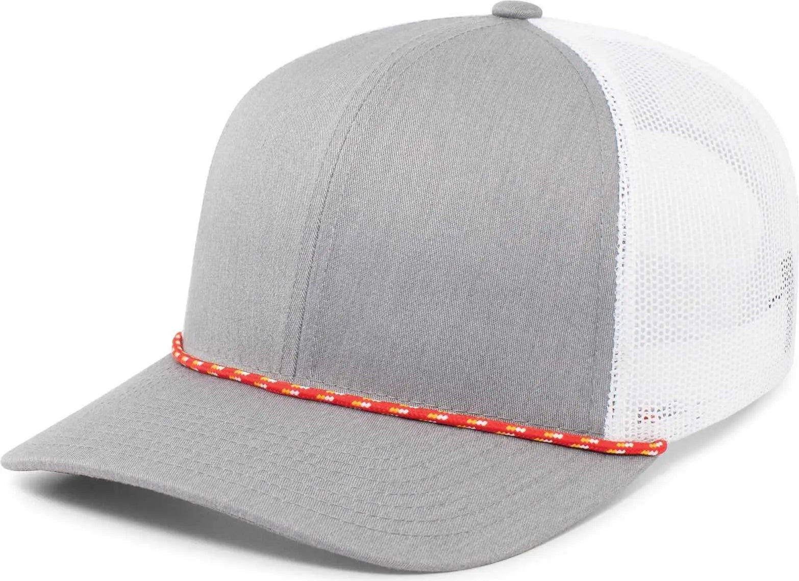 Pacific Headwear 104BR Trucker Snapback Braid Cap - Red Heather Grey White - Red White / 7’’ - 7 7/8’’
