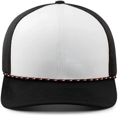 Pacific Headwear 104BR Trucker Snapback Braid Cap - White Black Black - White Black Black / 7’’ - 7 7/8’’