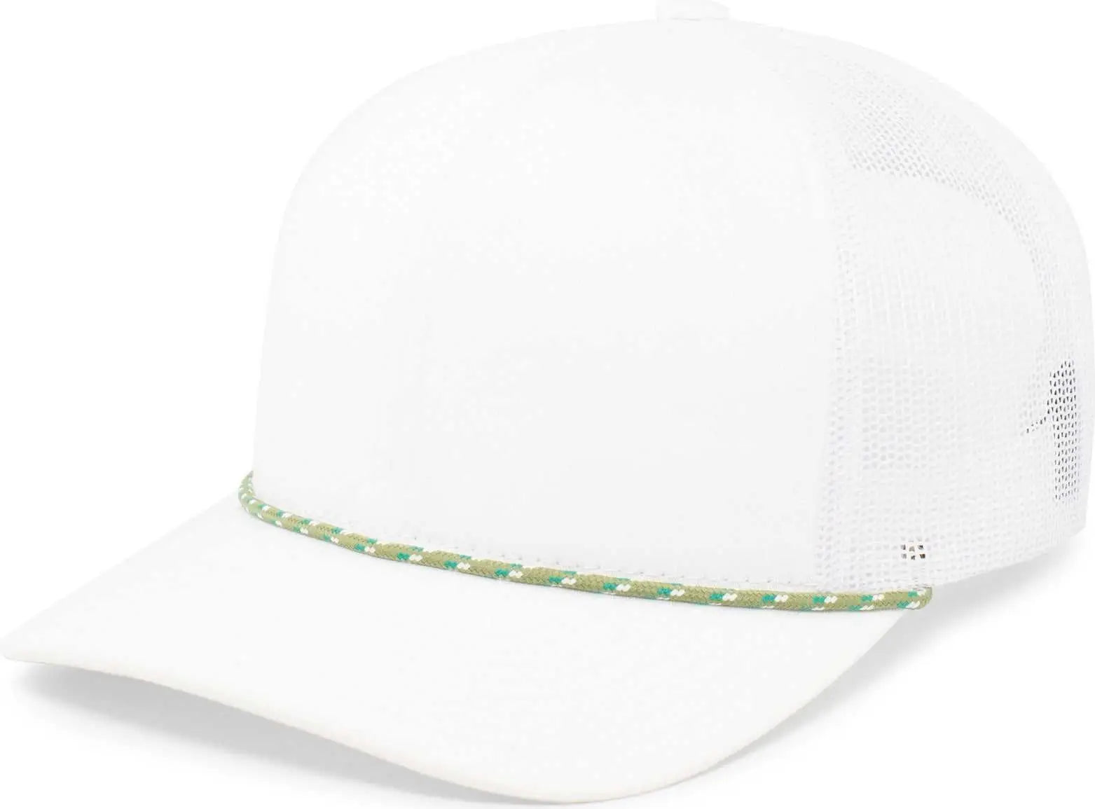 Pacific Headwear 104BR Trucker Snapback Braid Cap - White Moss Green - White Moss Green / 7’’ - 7 7/8’’
